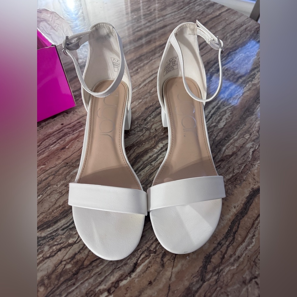Sugar White Ankle Strap Block Heel Sandals